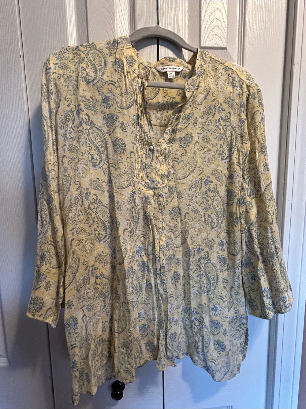 Counterparts Yellow Paisley Peasant Blouse with Blue Accents